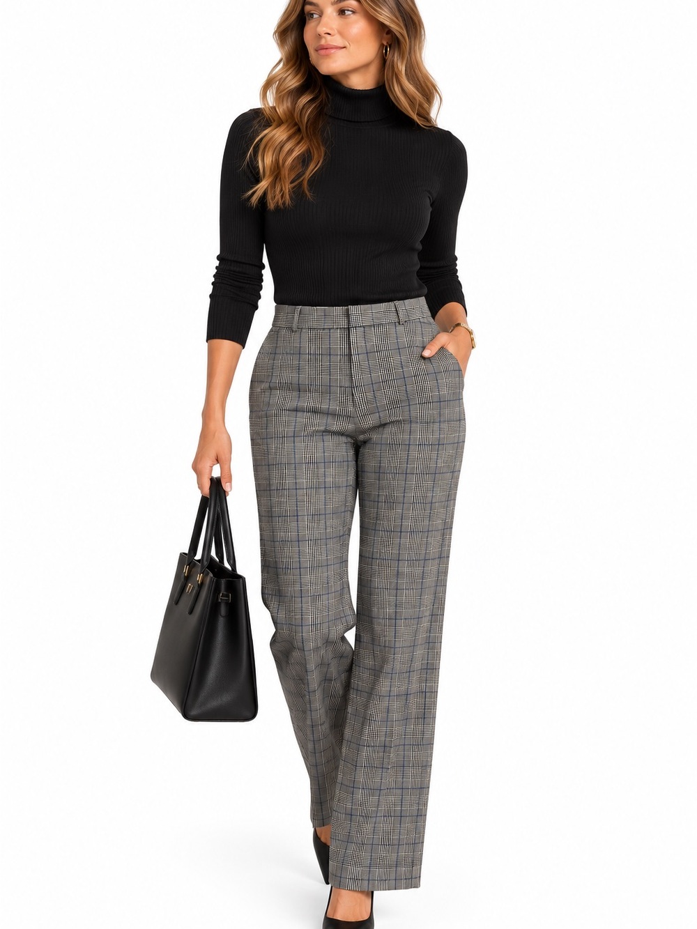 Banana Republic Sloan Plaid Trousers 10 Gray Blue Stretch Tailored Office Preppy
